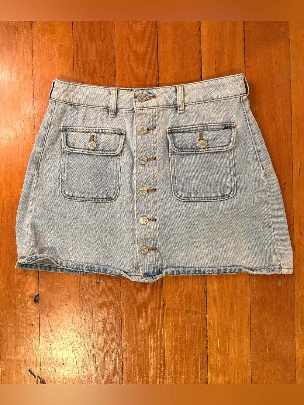 Denim Button Front Mini Skirt - Picture 3 of 6